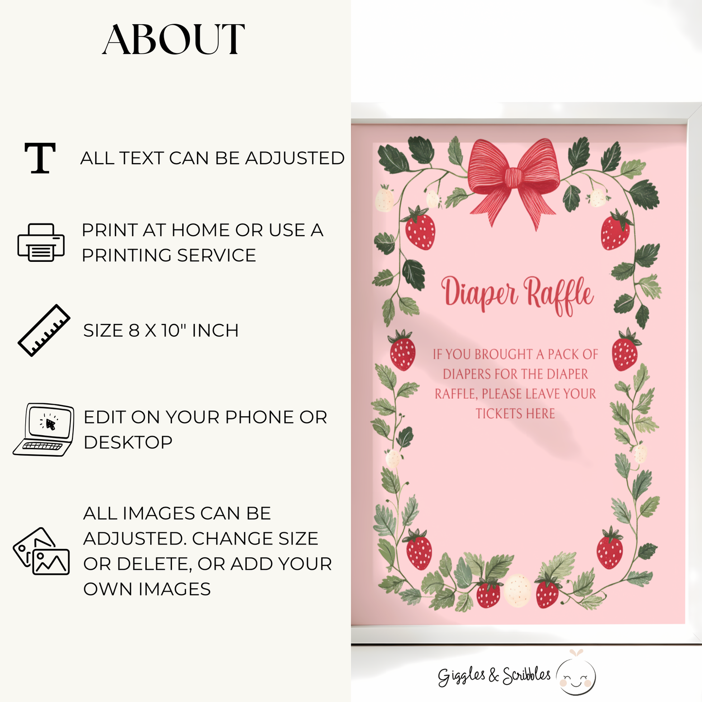 Baby Shower Table Sign Bundle - Berry Sweet Pink Strawberry Vintage Floral BS63