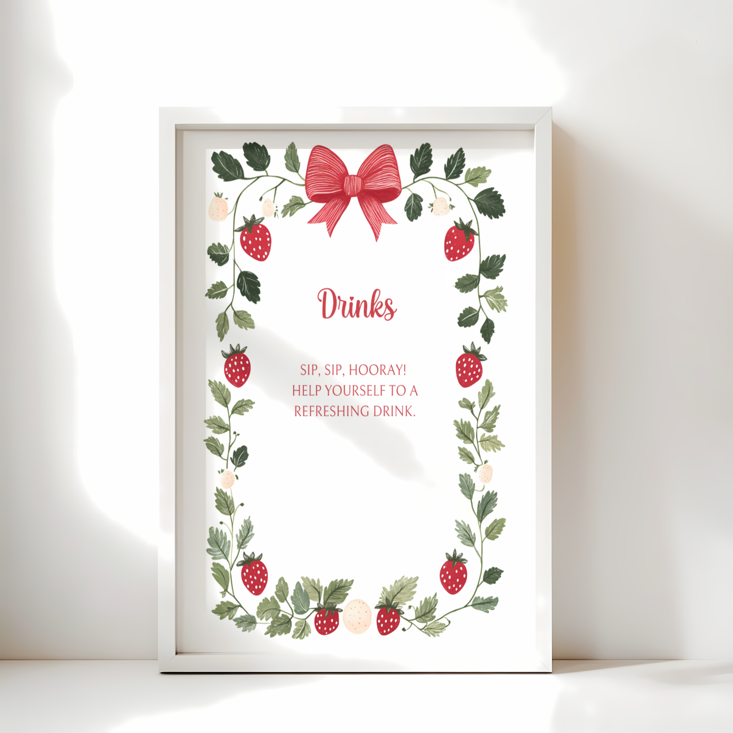 Baby Shower Table Sign Bundle - Berry Sweet Strawberry White Vintage Floral BS63