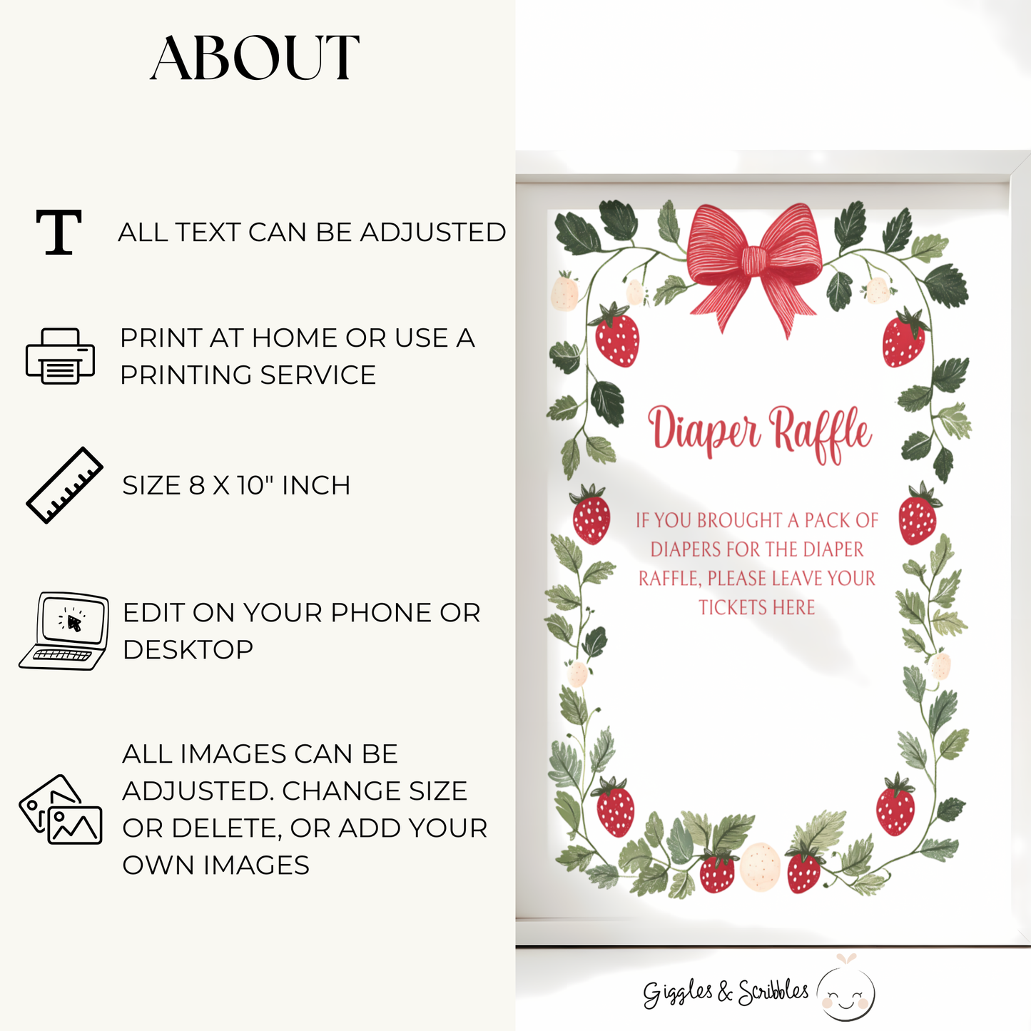 Baby Shower Table Sign Bundle - Berry Sweet Strawberry White Vintage Floral BS63