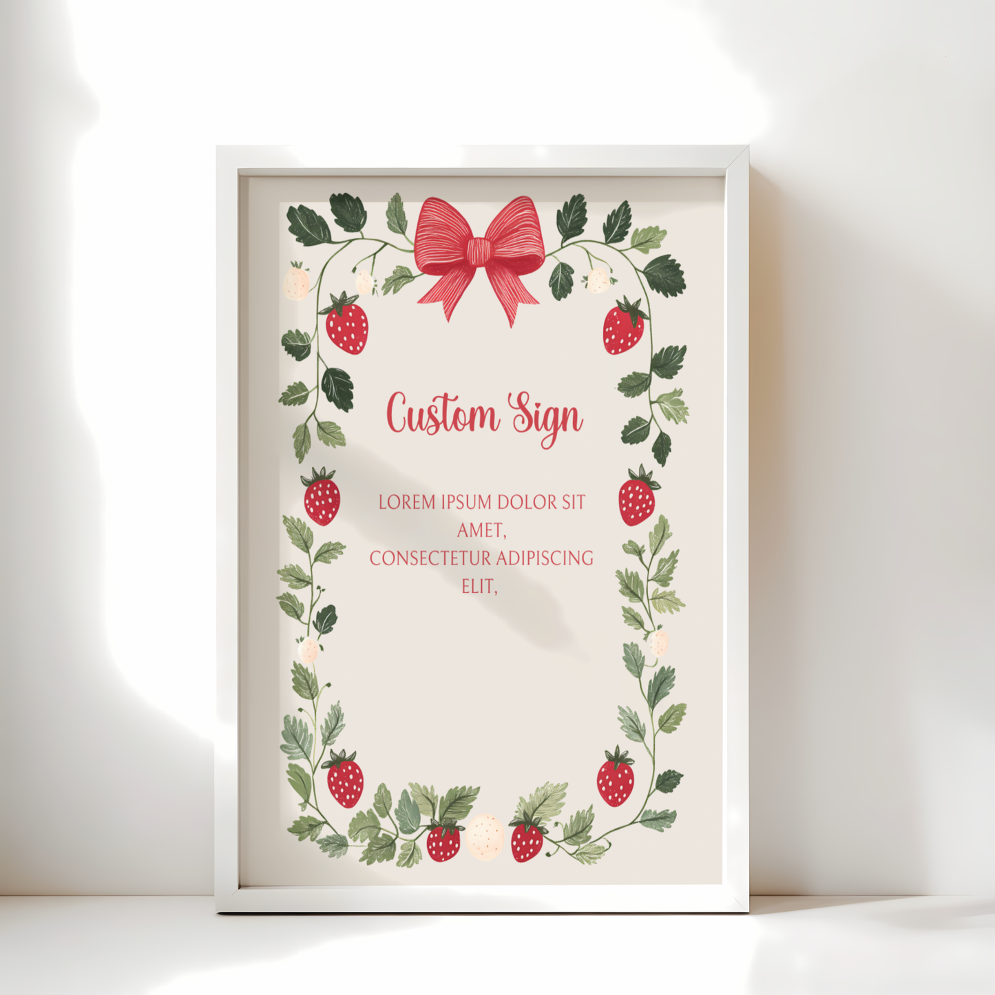 Baby Shower Table Sign Bundle - Strawberry Berry Sweet Beige Vintage Floral BS63