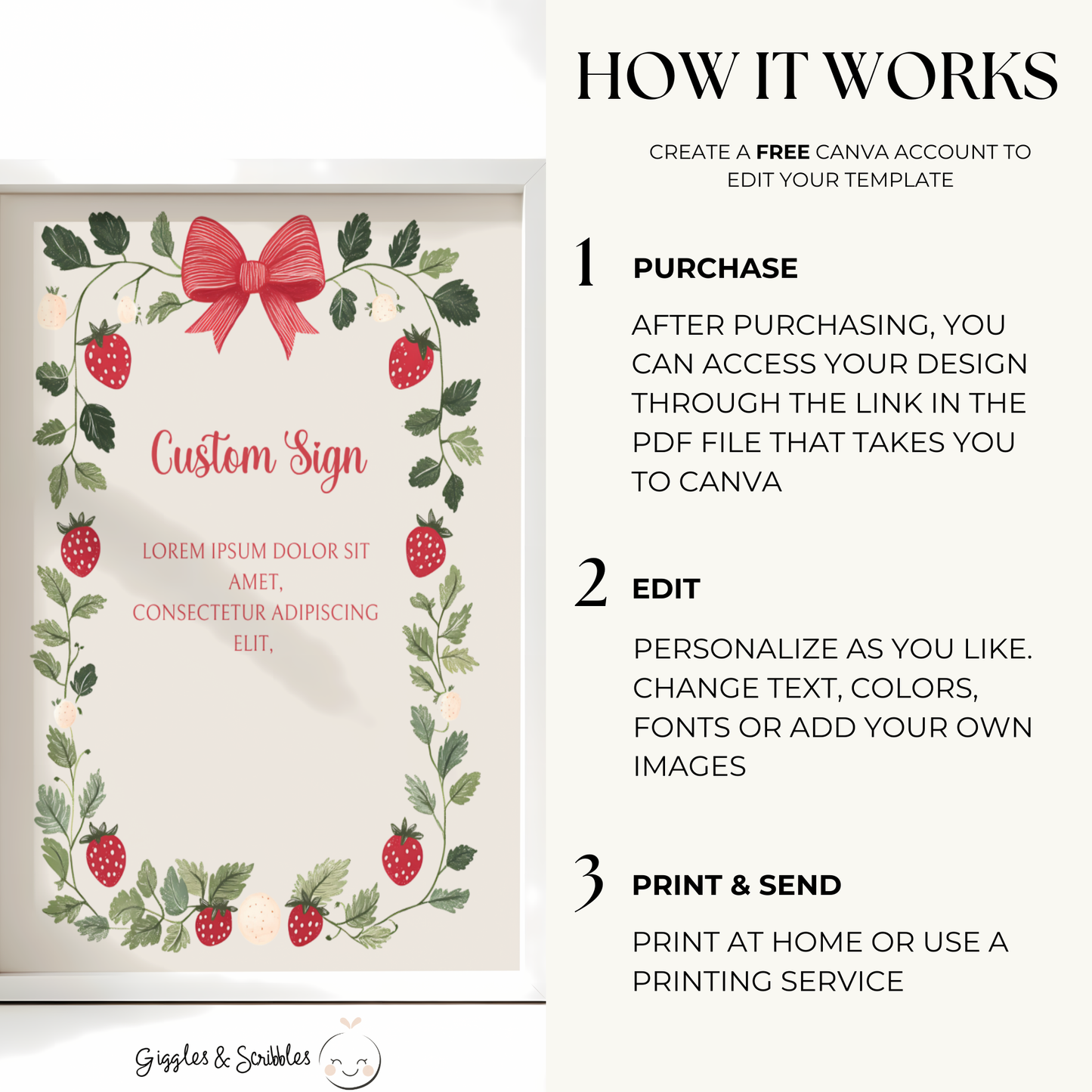 Baby Shower Table Sign Bundle - Strawberry Berry Sweet Beige Vintage Floral BS63
