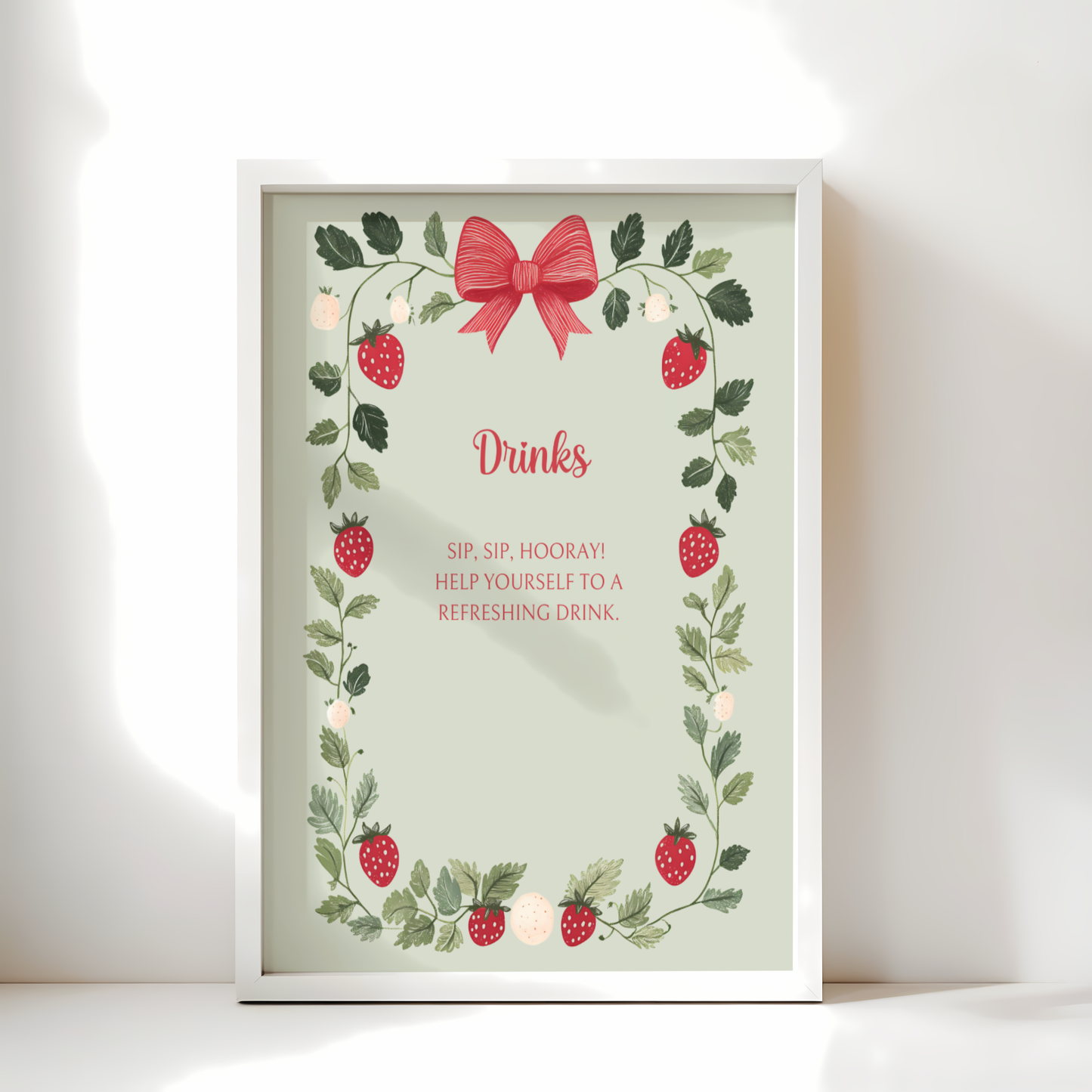 Baby Shower Table Sign Bundle - Strawberry Berry Sweet Green Vintage Floral BS63