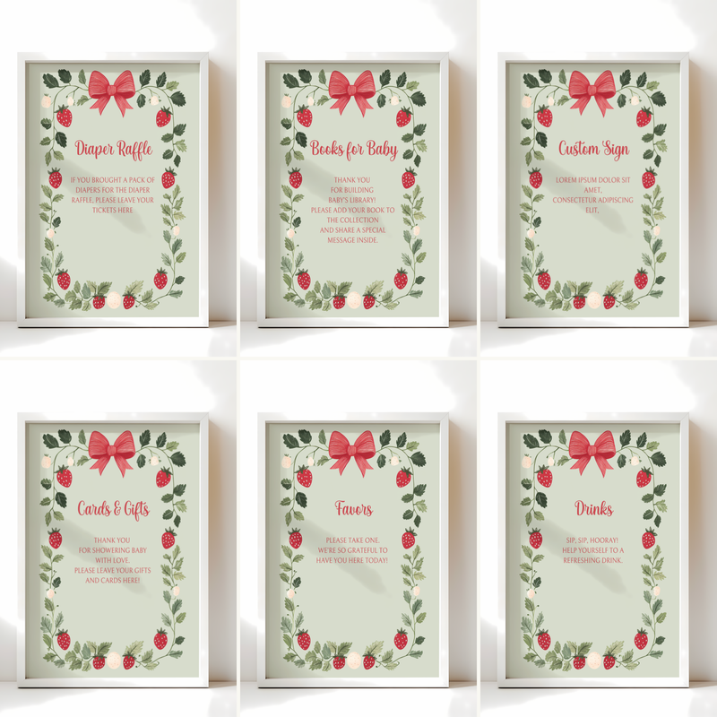 Baby Shower Mega Bundle - Green Strawberry Berry Sweet Vintage Floral BS63