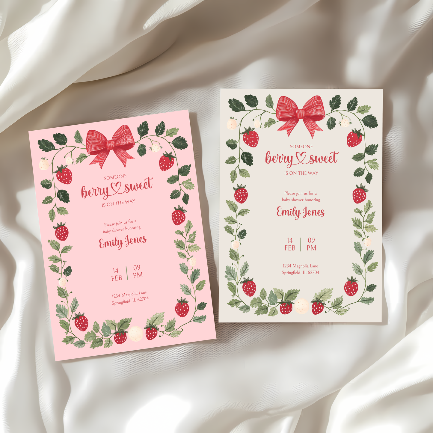 Baby Shower Invitation - Someone Berry Sweet Strawberry Beige BS63