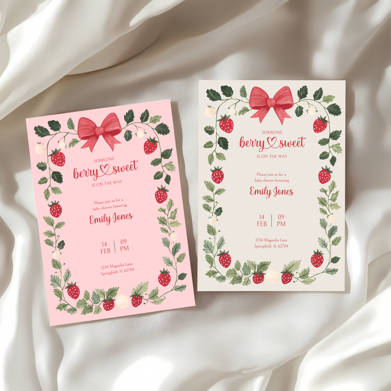 Baby Shower Invitation - Someone Berry Sweet Strawberry Beige BS63