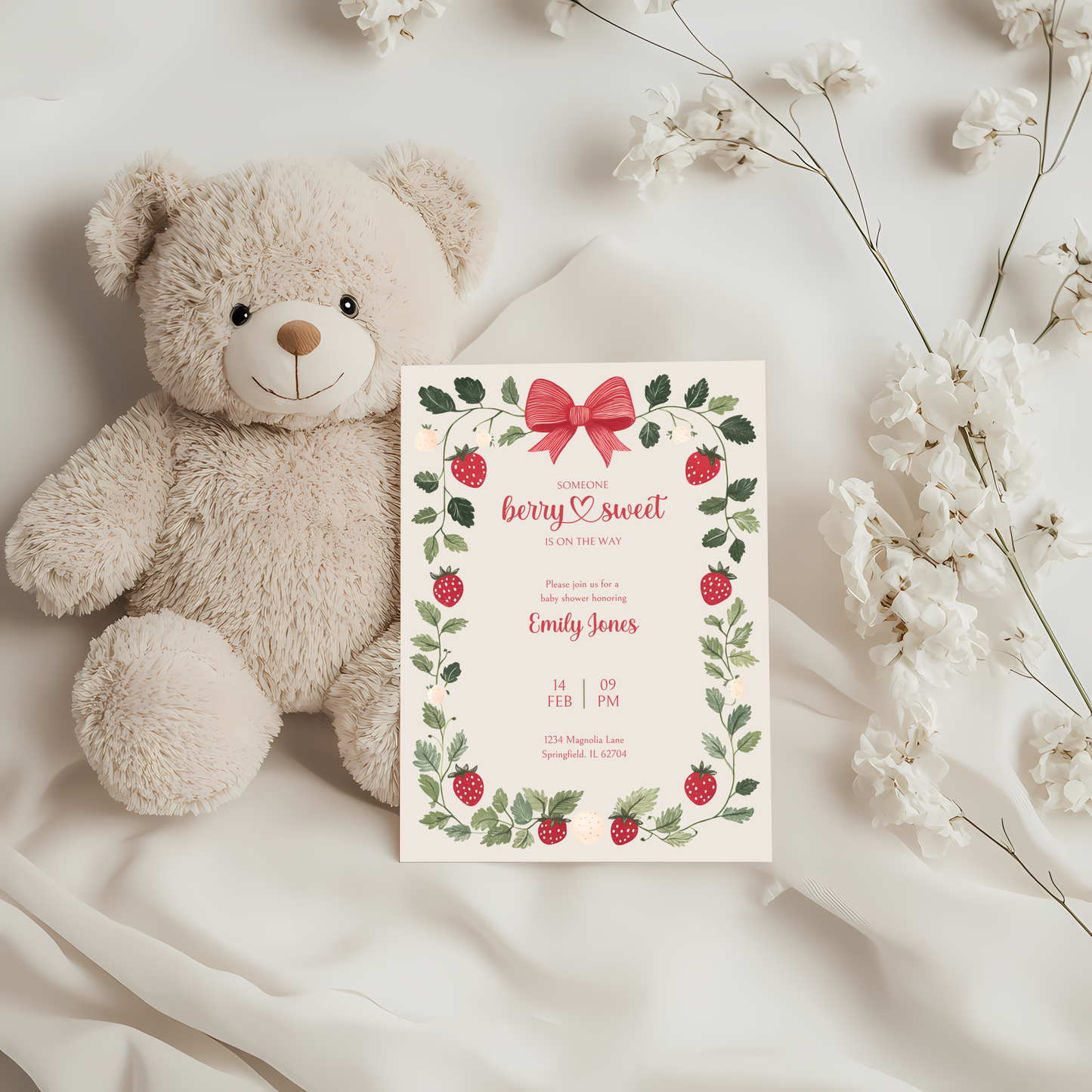 Baby Shower Invitation - Someone Berry Sweet Strawberry Beige BS63