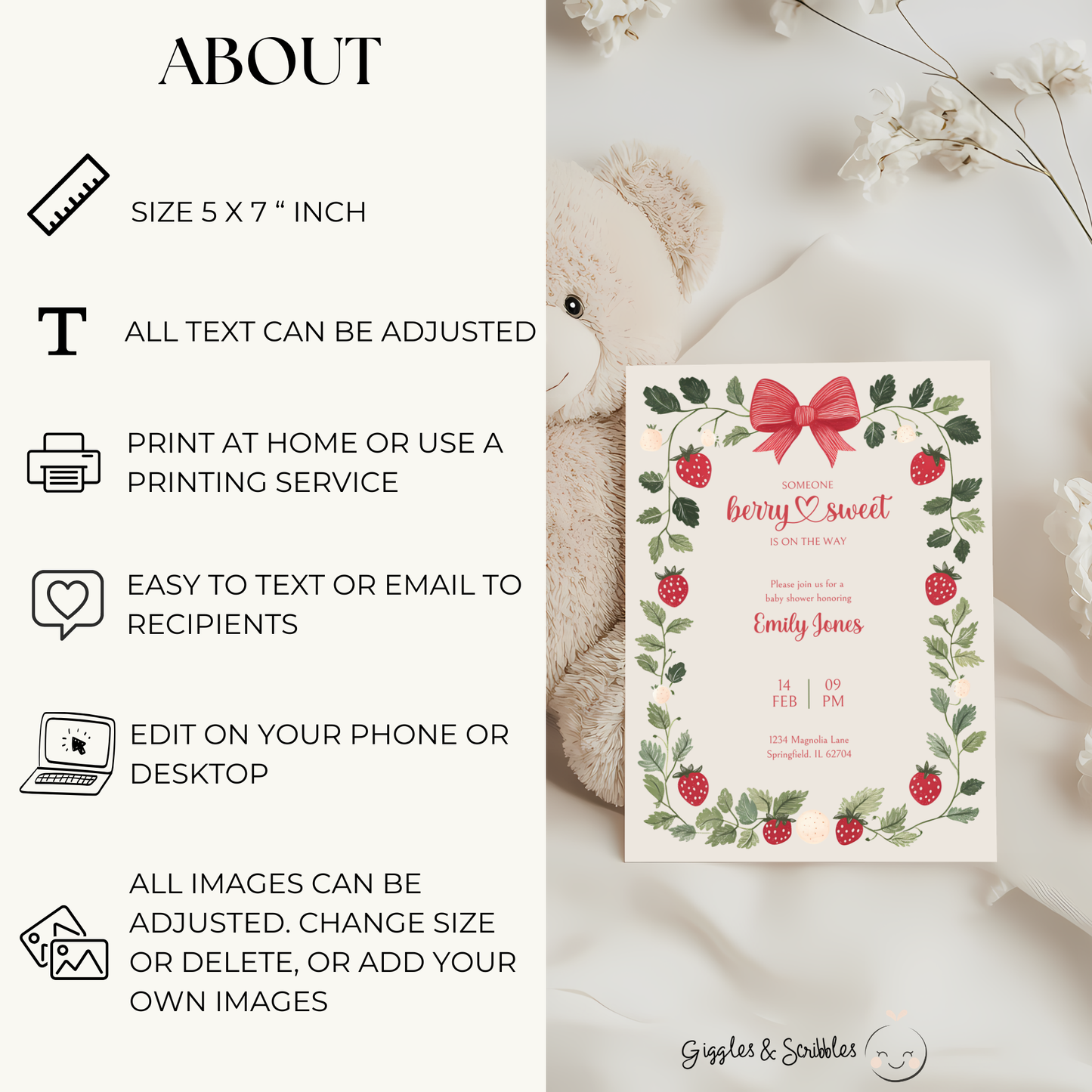 Baby Shower Invitation - Someone Berry Sweet Strawberry Beige BS63