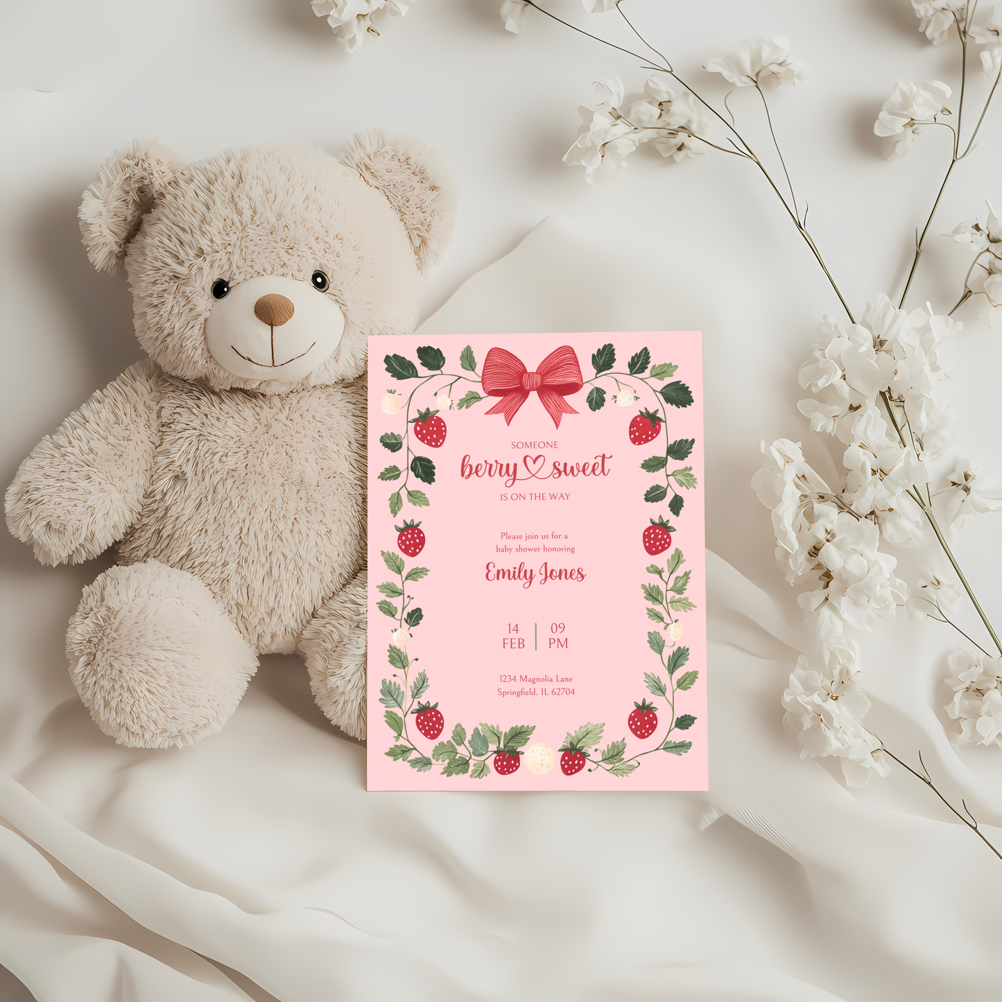 Baby Shower Invitation - Someone Berry Sweet Strawberry Pink BS63