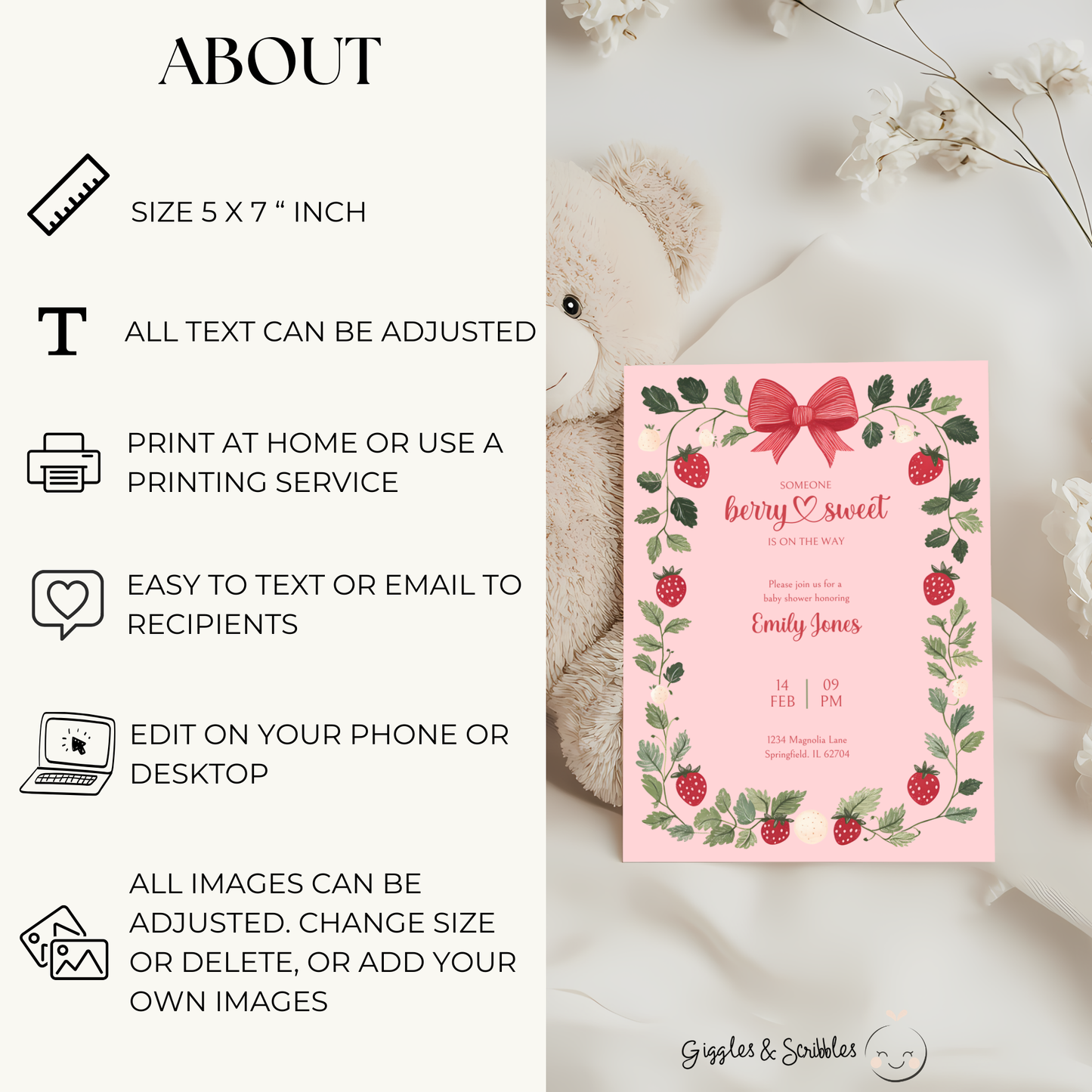 Baby Shower Invitation - Someone Berry Sweet Strawberry Pink BS63