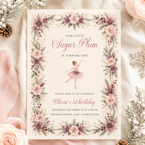 Sugar Plum First Birthday Invitation L167