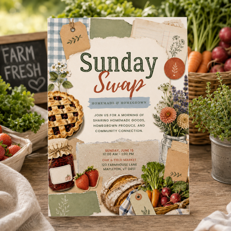 Sunday Swap Farmers Market Invitation Template L154
