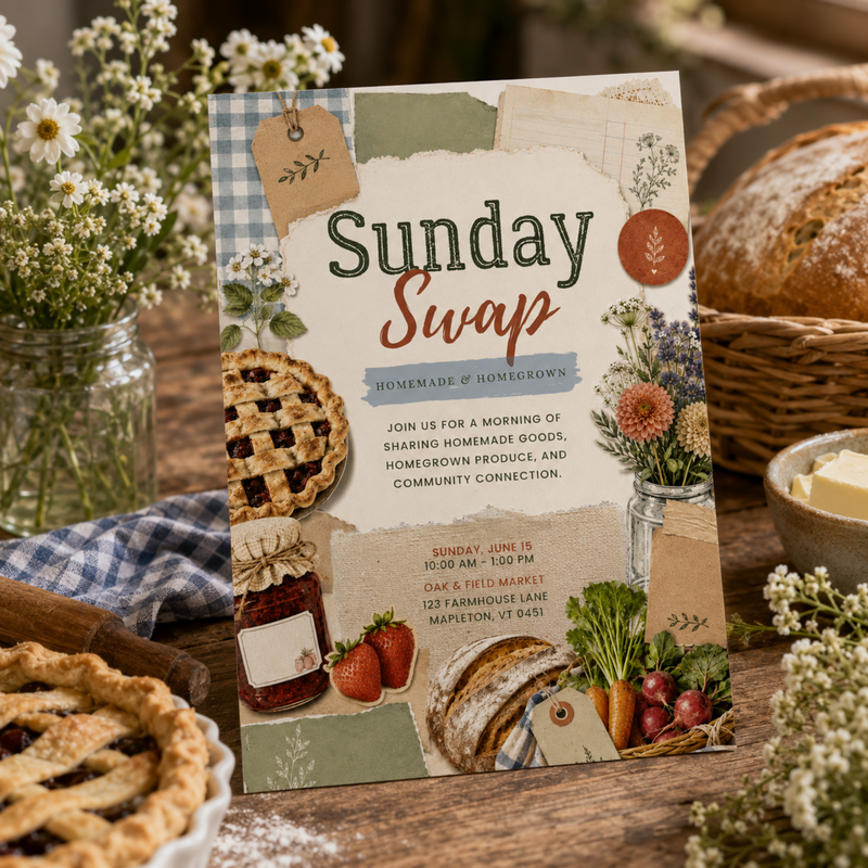 Sunday Swap Farmers Market Invitation Template L154