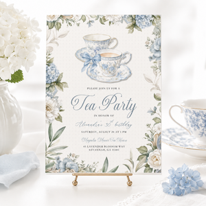 Blue Toile Tea Party Invitation L150