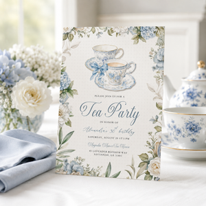 Blue Toile Tea Party Invitation L150