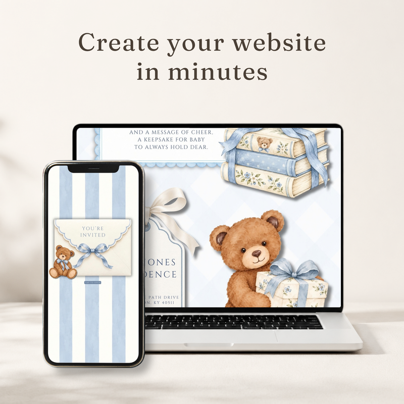 Teddy Bear Baby Shower Website Invitation with RSVP BS342