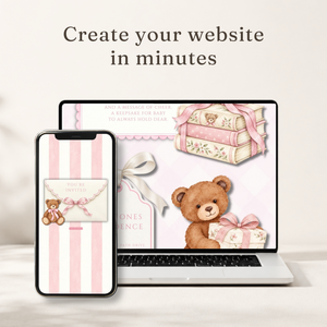 Teddy Bear Girl Baby Shower Website Invitation with RSVP BS342
