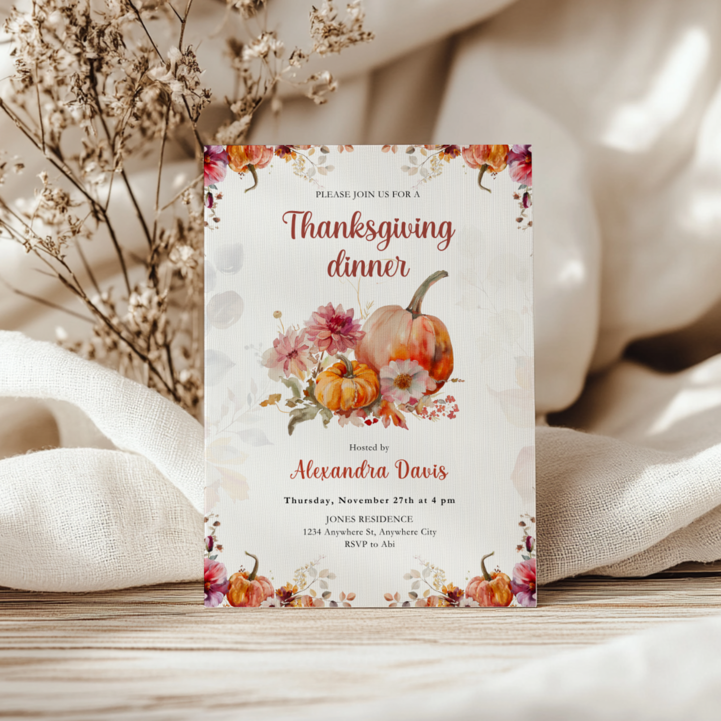 Editable Thanksgiving Dinner Invitation Template L36