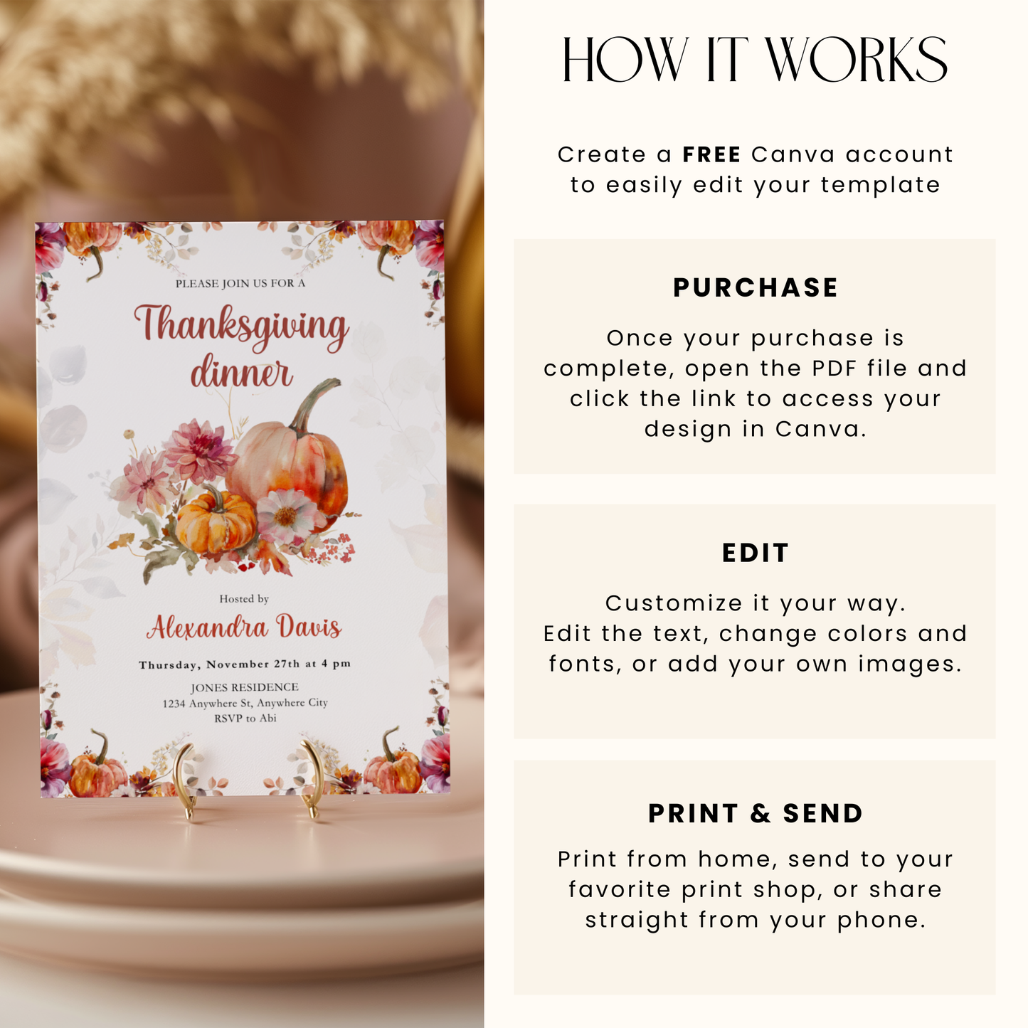 Editable Thanksgiving Dinner Invitation Template L36
