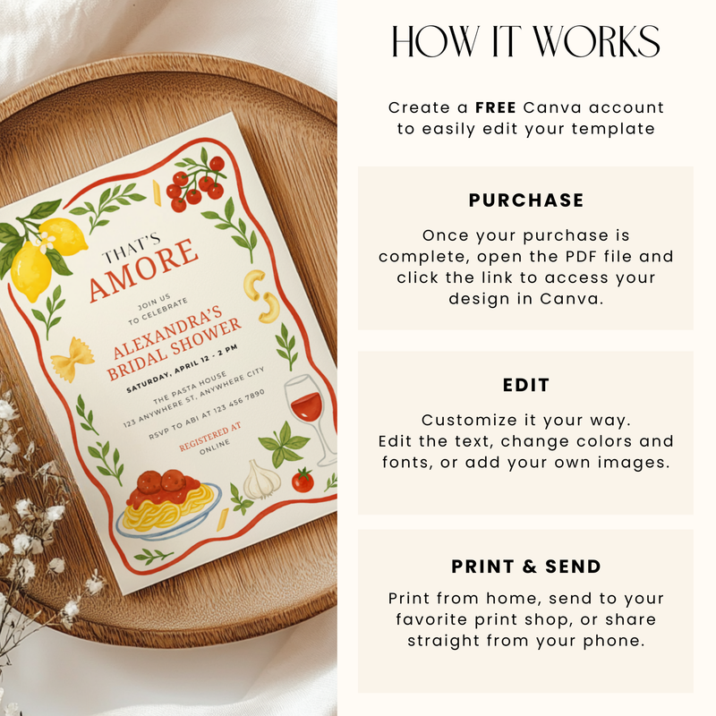 That's Amore Italian Food Themed Bridal Shower Invitation L79