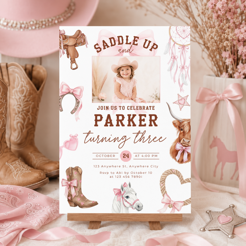 Third Rodeo Birthday Invitation with Photo Template L75