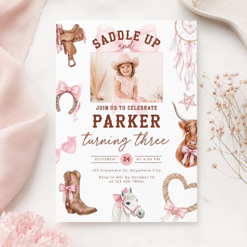Third Rodeo Birthday Invitation with Photo Template L75