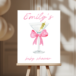 Baby Shower Welcome Sign - Martini A Tini One Is On The Way Pink Bow BS123