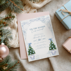 'Tis the Season To Be Married Bridal Shower Invitation Template Blue L40