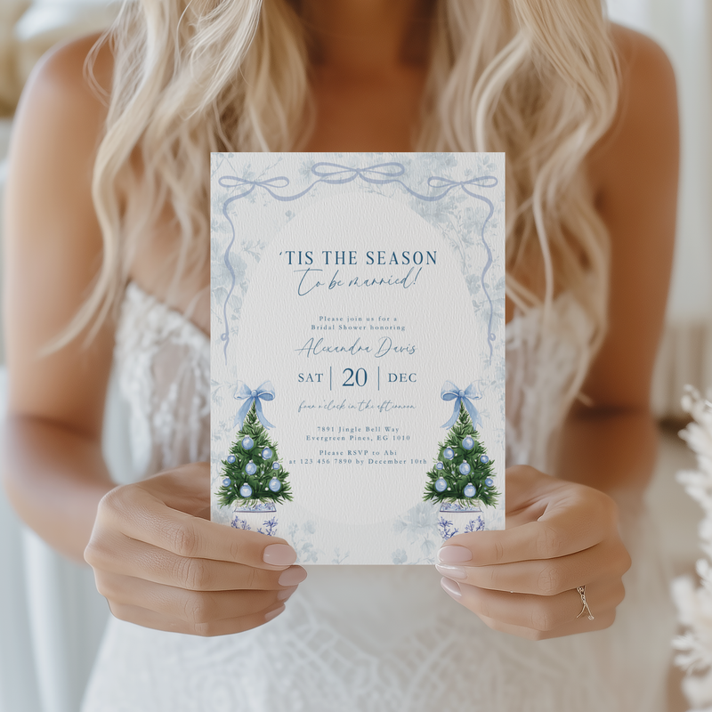 'Tis the Season To Be Married Bridal Shower Invitation Template Blue L40
