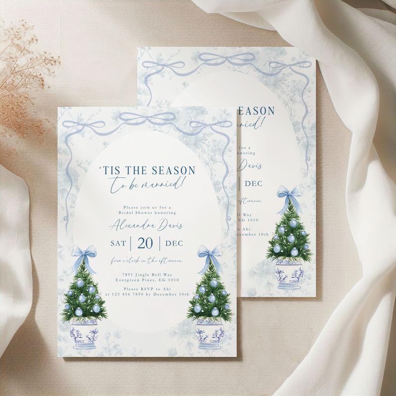 'Tis the Season To Be Married Bridal Shower Invitation Template Blue L40