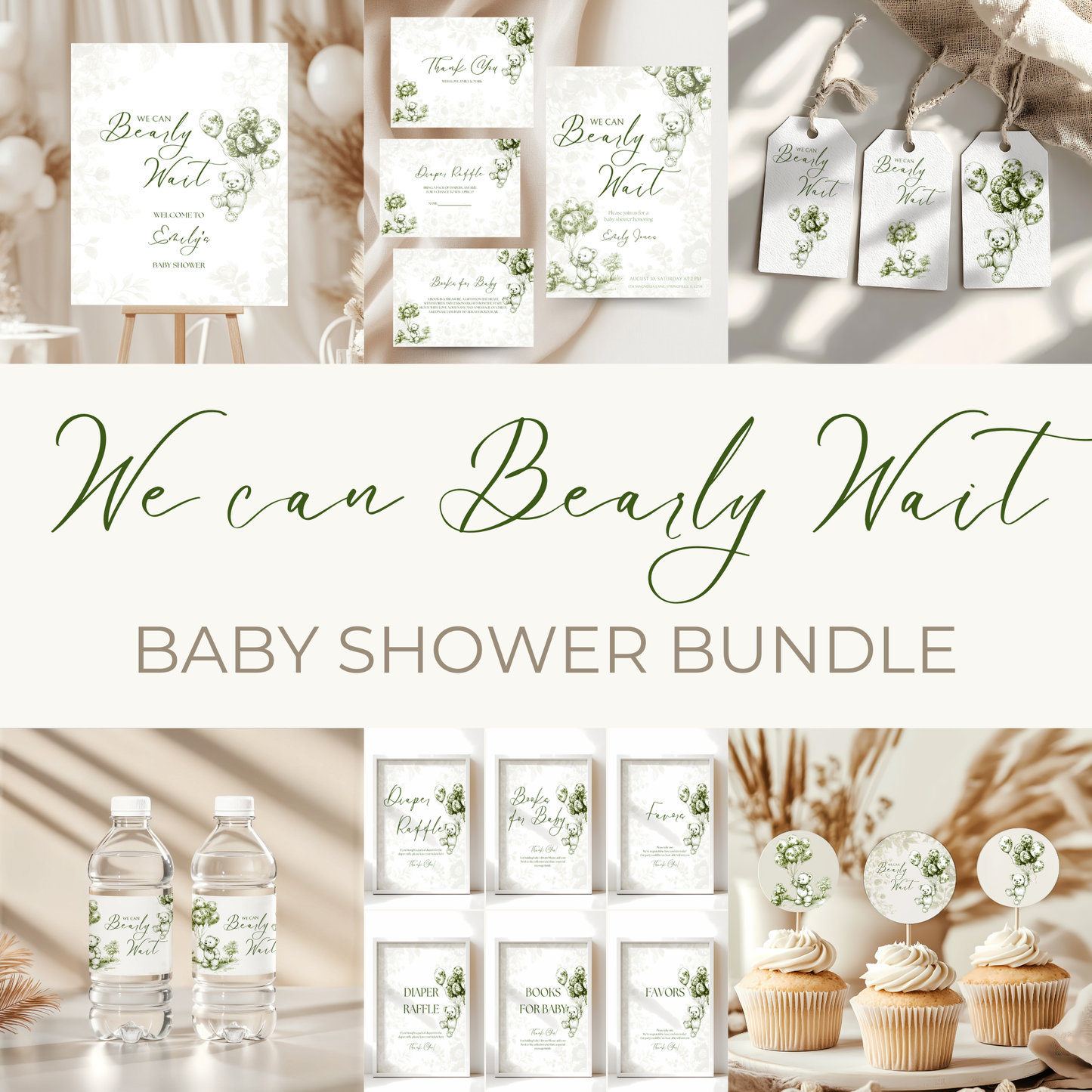 Baby Shower Mega Bundle - Green Bearly Wait Toile de Jouy BS38