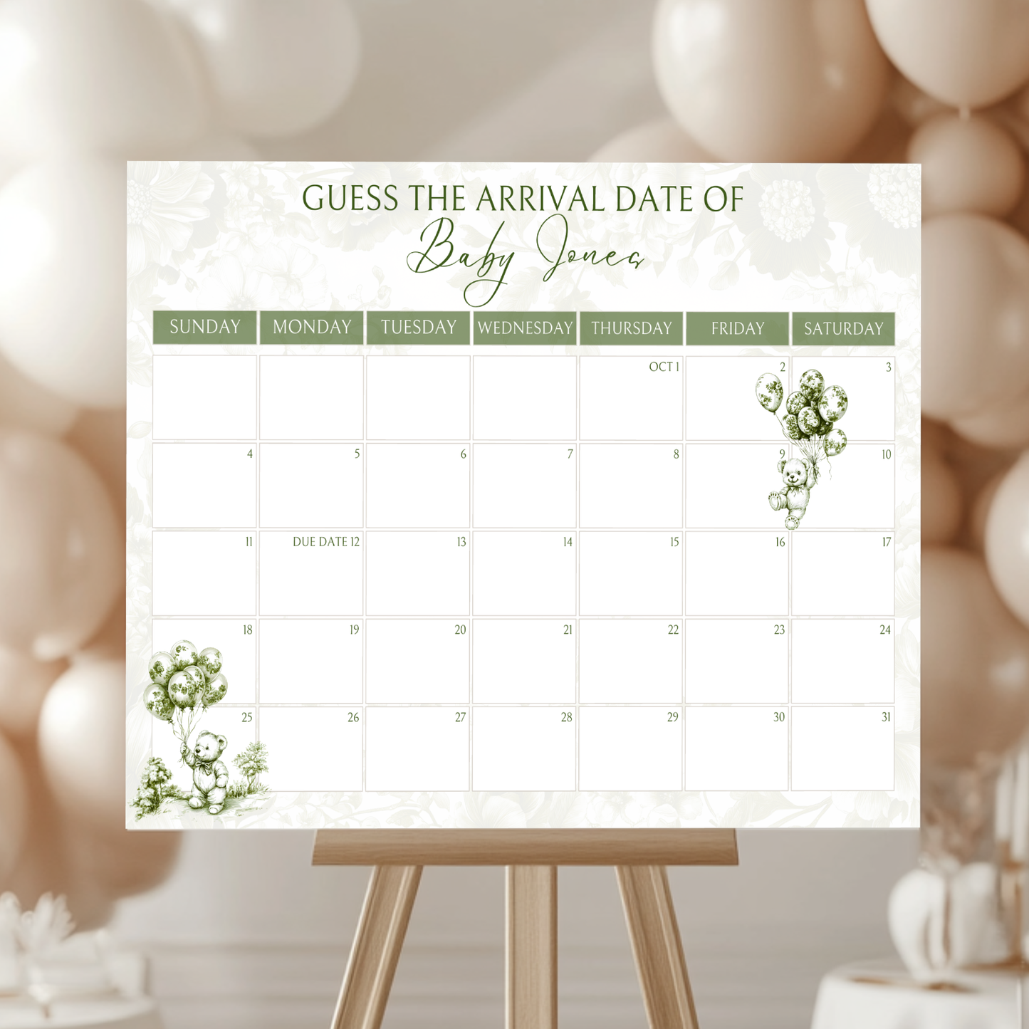 Baby Shower Mega Bundle - Green Bearly Wait Toile de Jouy BS38