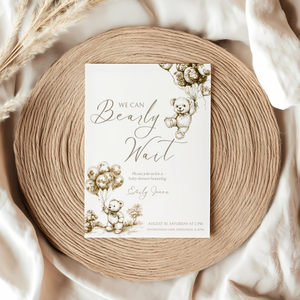 Baby Shower Invitation - Beige Bearly Wait Toile de Jouy BS36