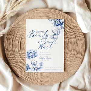 Baby Shower Invitation - Blue Bearly Wait Toile de Jouy BS35