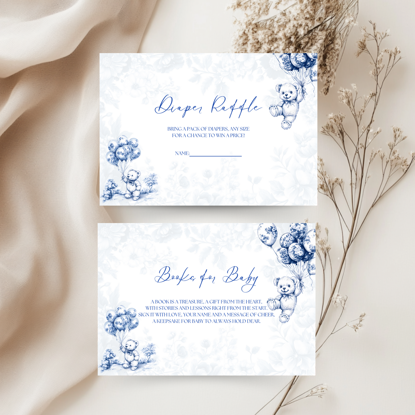 Baby Shower Invitation Bundle - Blue Bearly Wait Toile de Jouy BS35