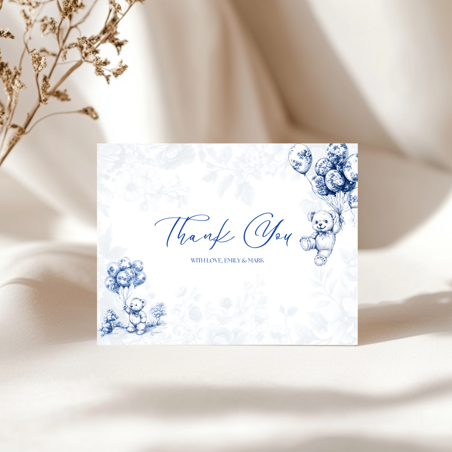 Baby Shower Invitation Bundle - Blue Bearly Wait Toile de Jouy BS35