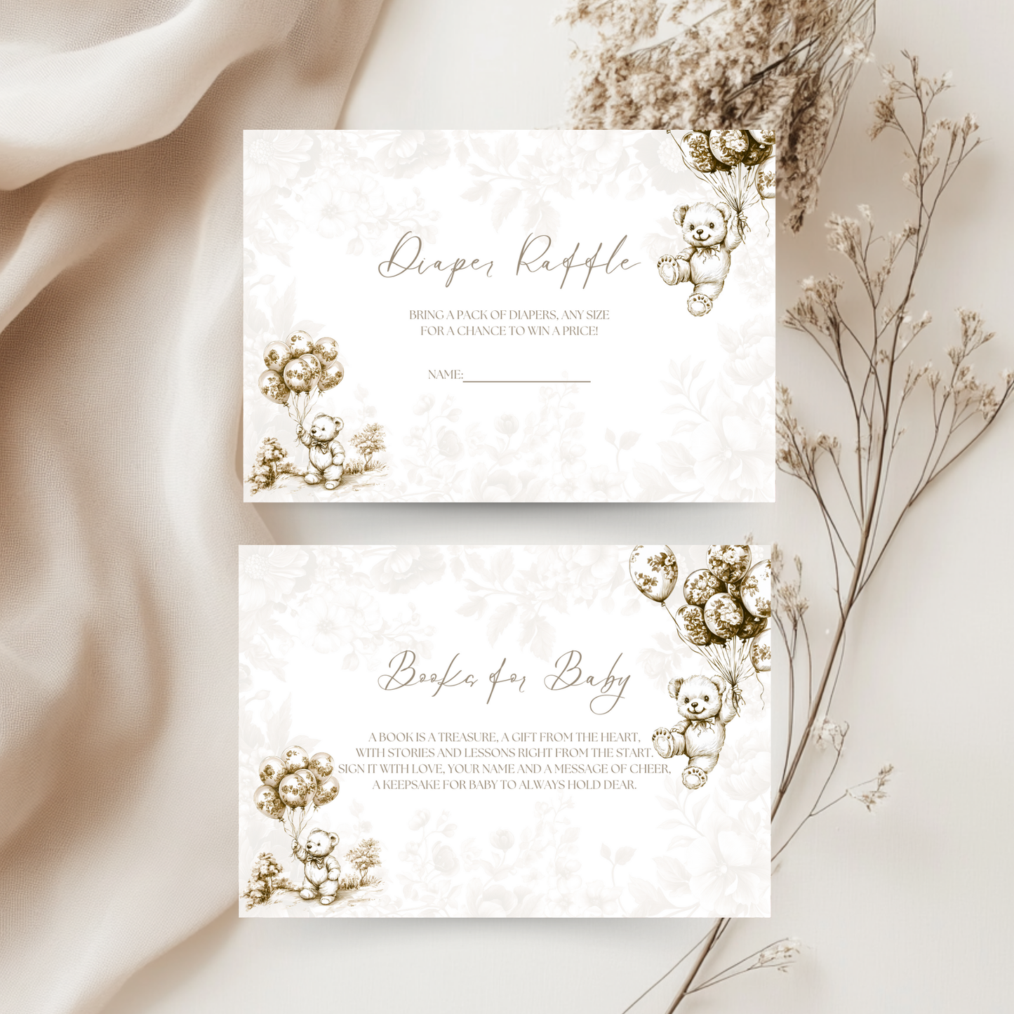 Baby Shower Invitation Bundle - Beige Bearly Wait Toile de Jouy BS36