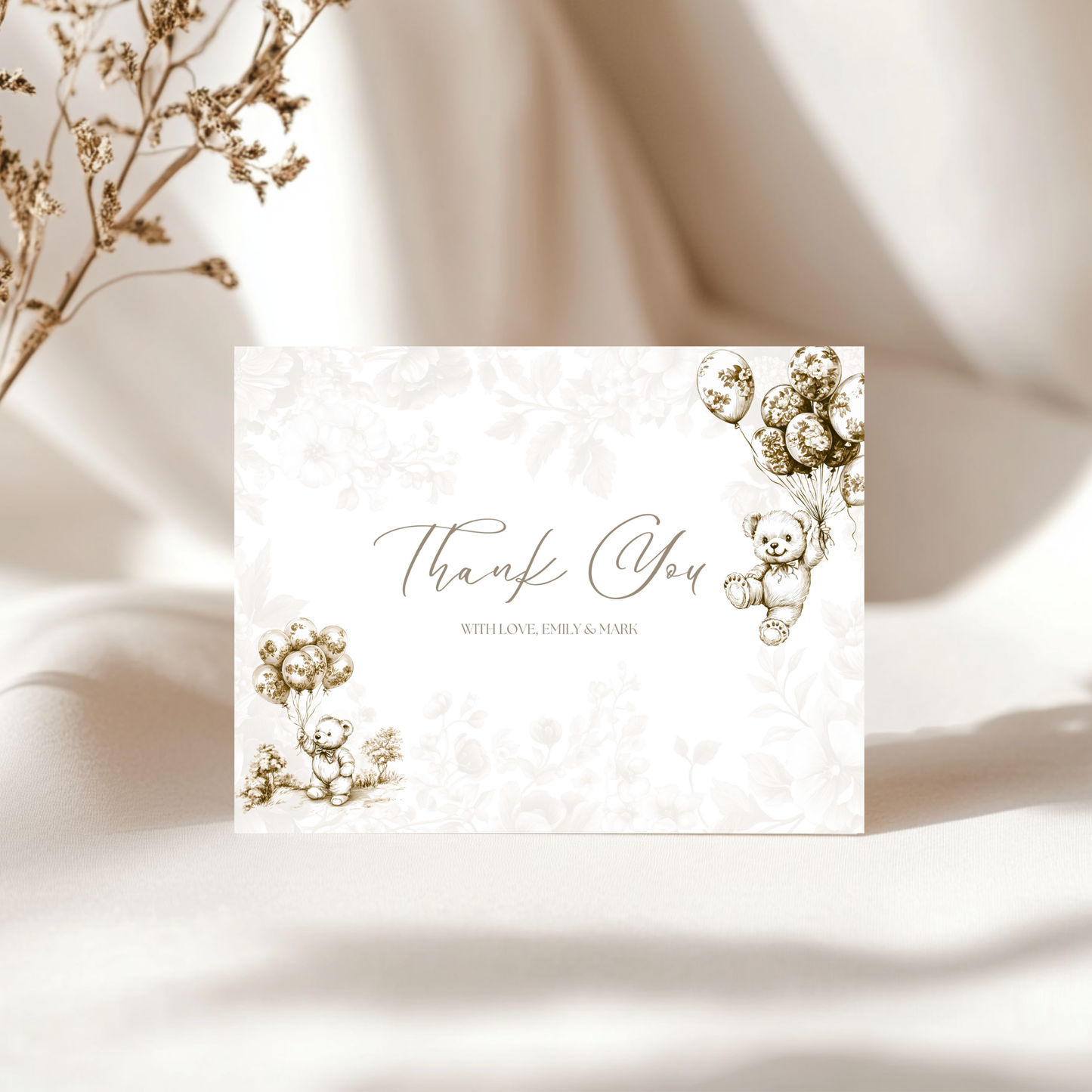 Baby Shower Invitation Bundle - Beige Bearly Wait Toile de Jouy BS36