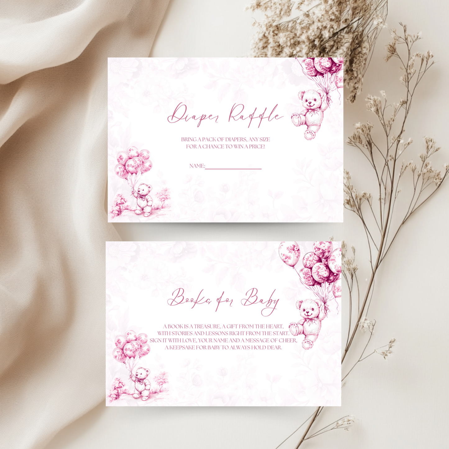 Baby Shower Invitation Bundle - Pink Bearly Wait Toile de Jouy BS37