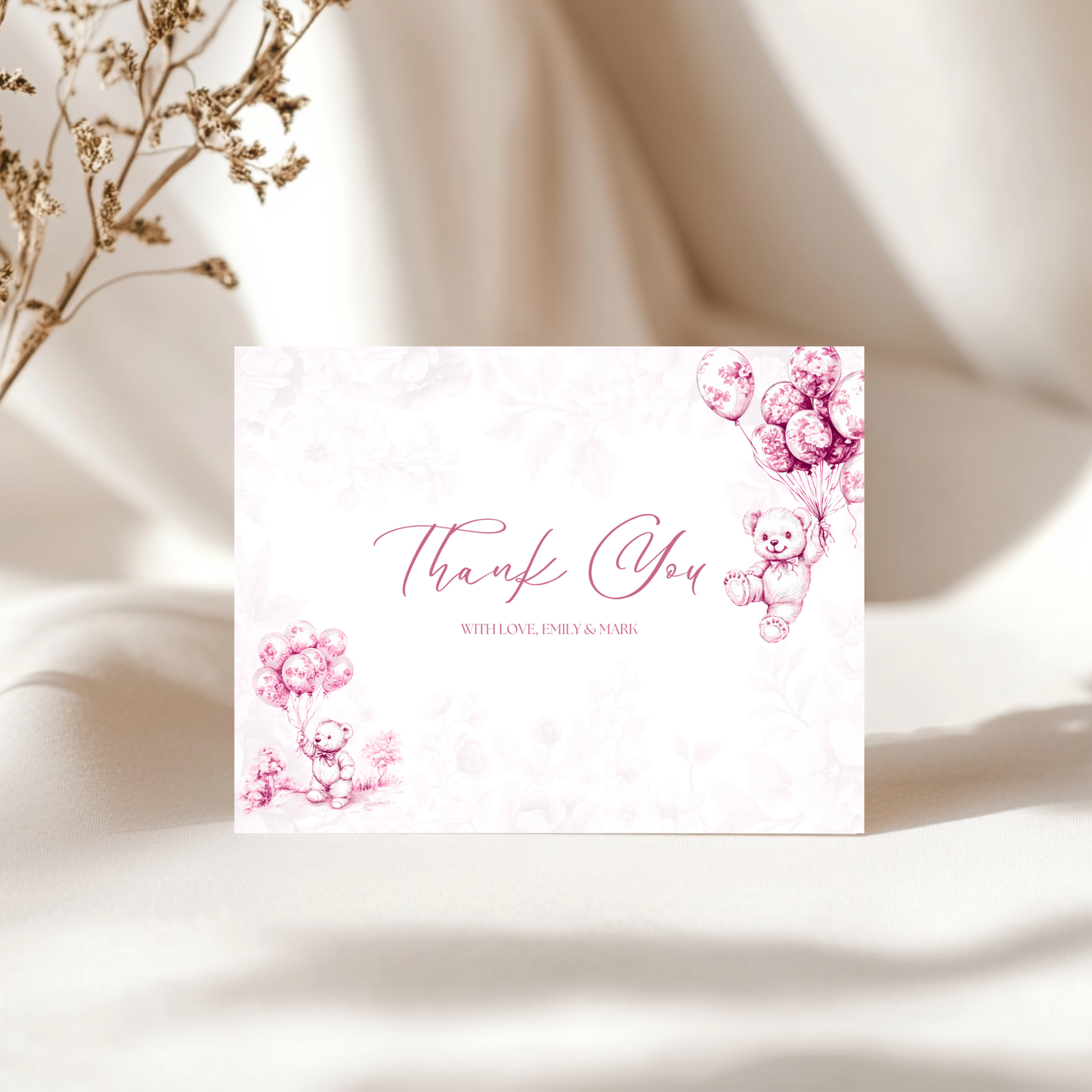 Baby Shower Invitation Bundle - Pink Bearly Wait Toile de Jouy BS37