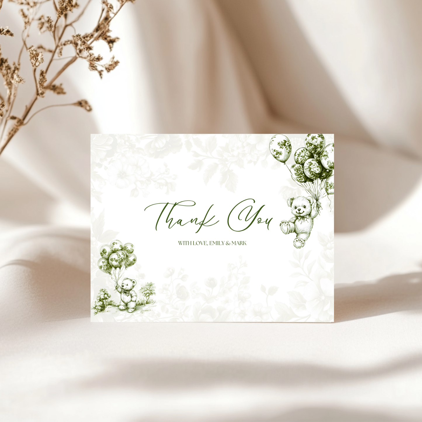 Baby Shower Invitation Bundle - Green Bearly Wait Toile de Jouy BS38