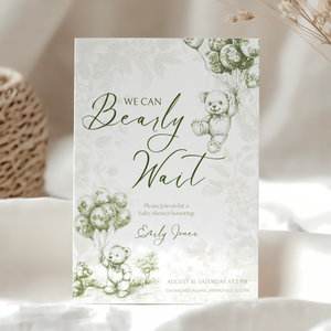 Baby Shower Invitation Bundle - Green Bearly Wait Toile de Jouy BS38