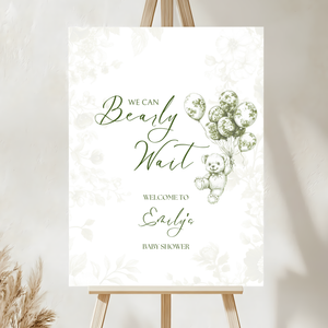Baby Shower Welcome Sign - Green Bearly Wait Toile de Jouy BS38