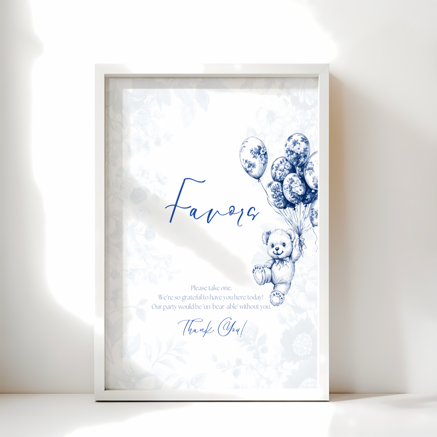 Baby Shower Table Sign Bundle - Blue Bearly Wait Toile de Jouy BS35