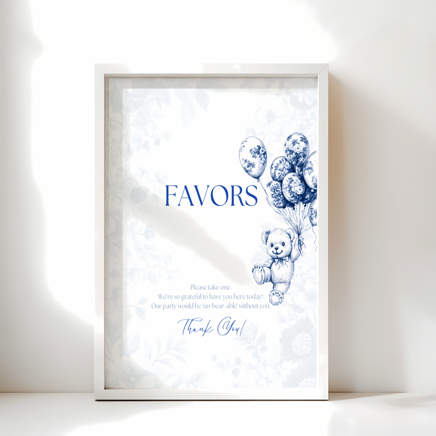 Baby Shower Table Sign Bundle - Blue Bearly Wait Toile de Jouy BS35