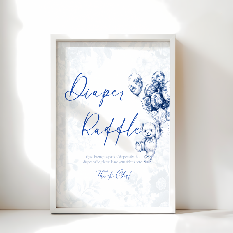 Baby Shower Table Sign Bundle - Blue Bearly Wait Toile de Jouy BS35