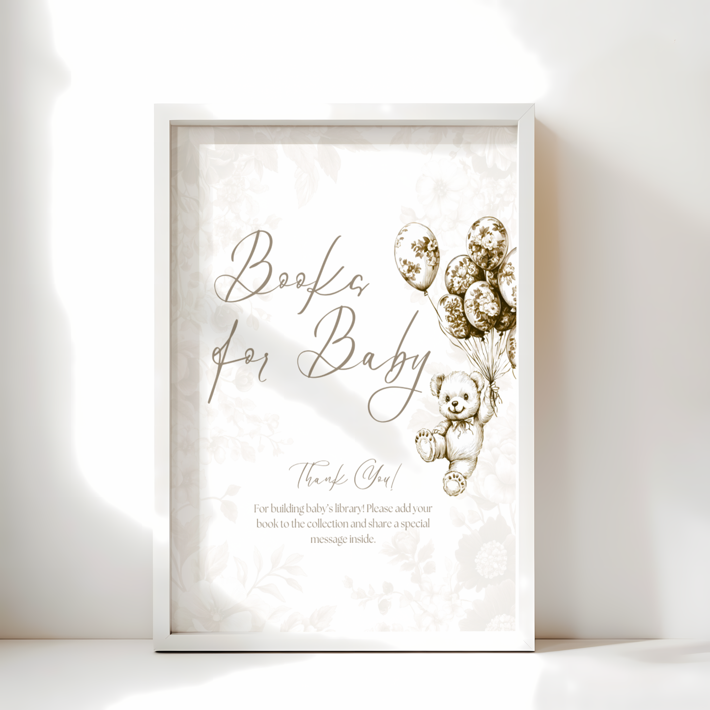 Baby Shower Table Sign Bundle - Beige Bearly Wait Toile de Jouy BS36