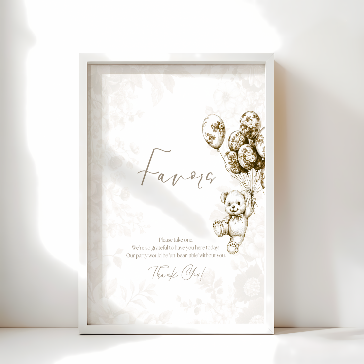 Baby Shower Table Sign Bundle - Beige Bearly Wait Toile de Jouy BS36