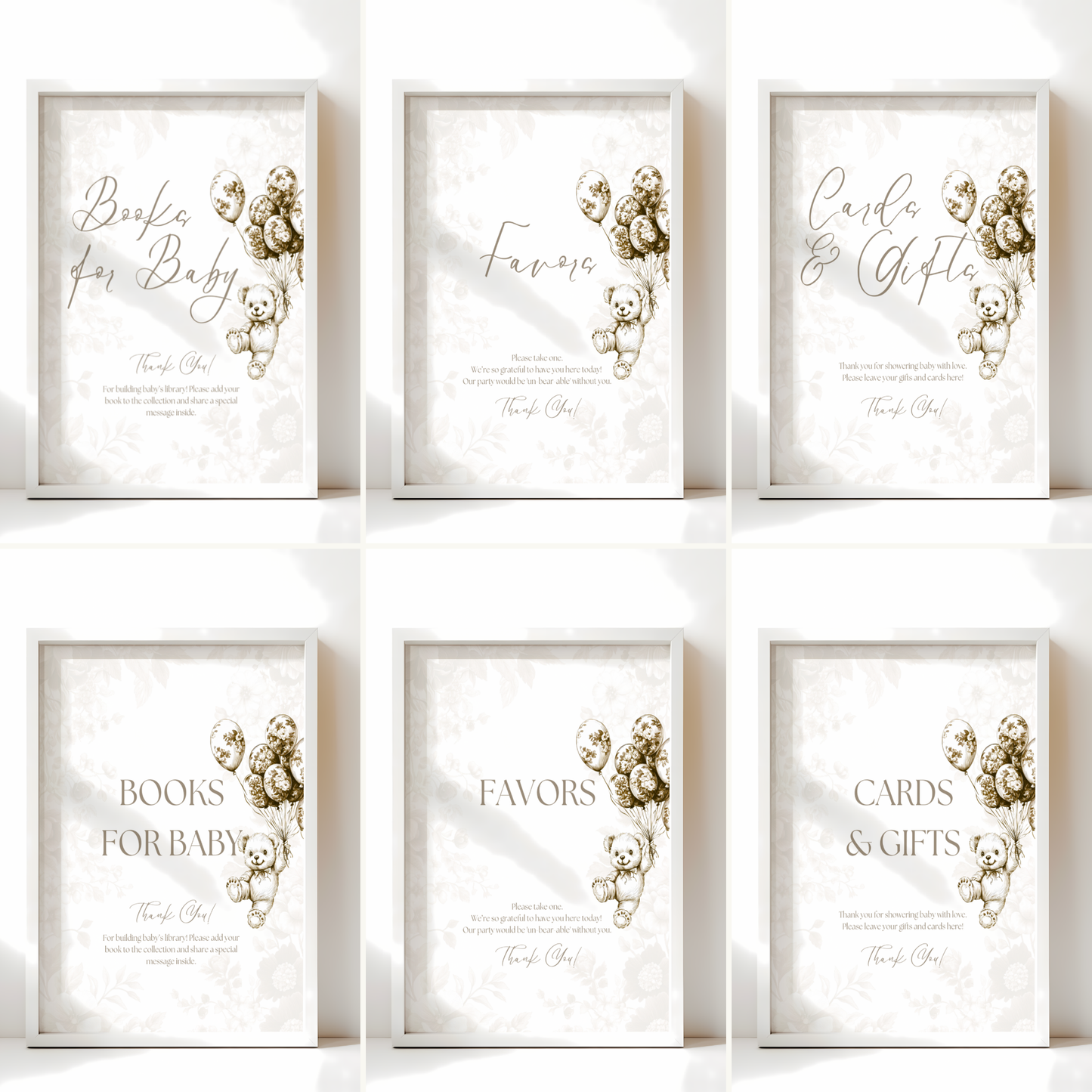 Baby Shower Table Sign Bundle - Beige Bearly Wait Toile de Jouy BS36