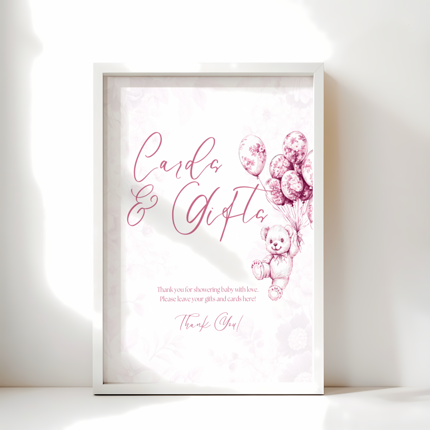 Baby Shower Table Sign Bundle - Pink Bearly Wait Toile de Jouy BS37