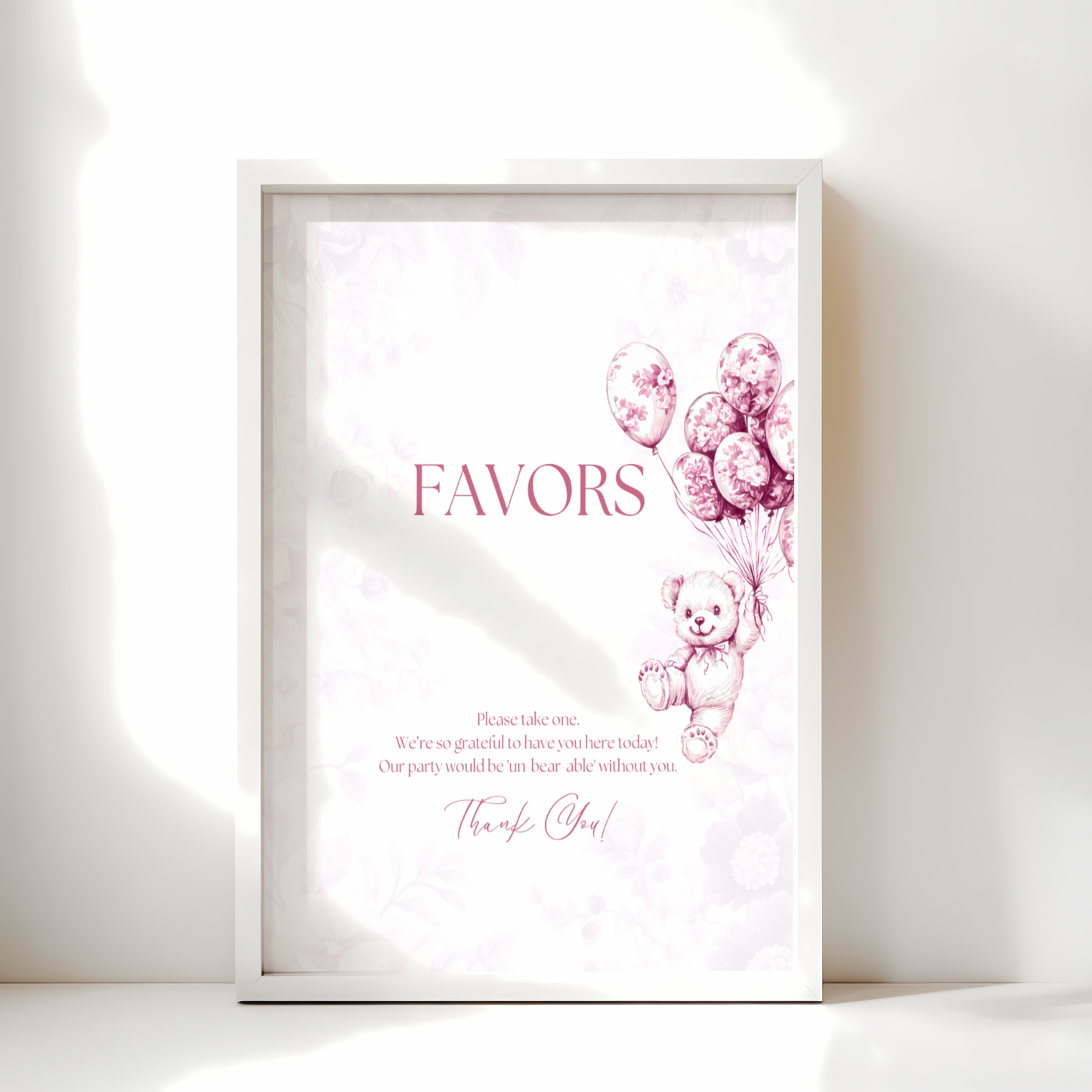 Baby Shower Table Sign Bundle - Pink Bearly Wait Toile de Jouy BS37